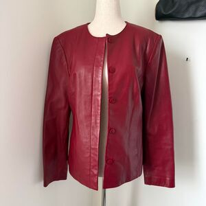 Ann Taylor Red Leather Jacket Size M